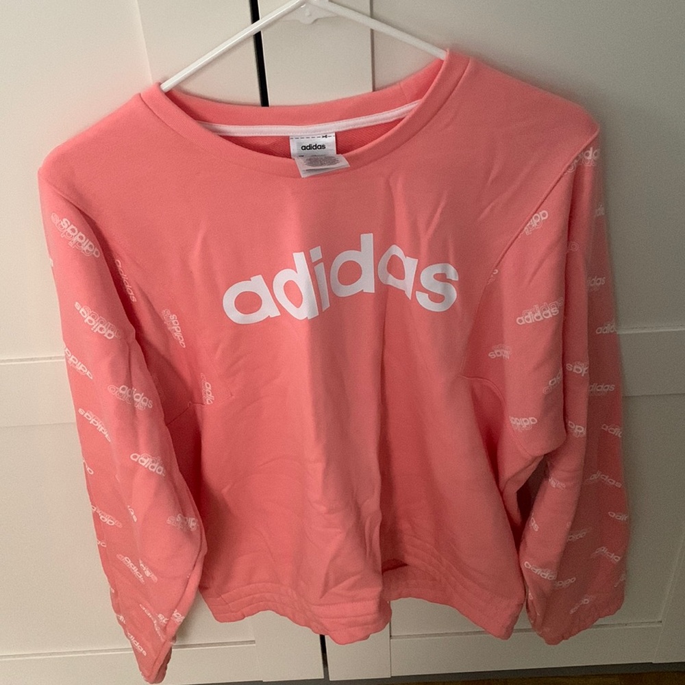 adidas coral pink oversized hoodie, very comfortable